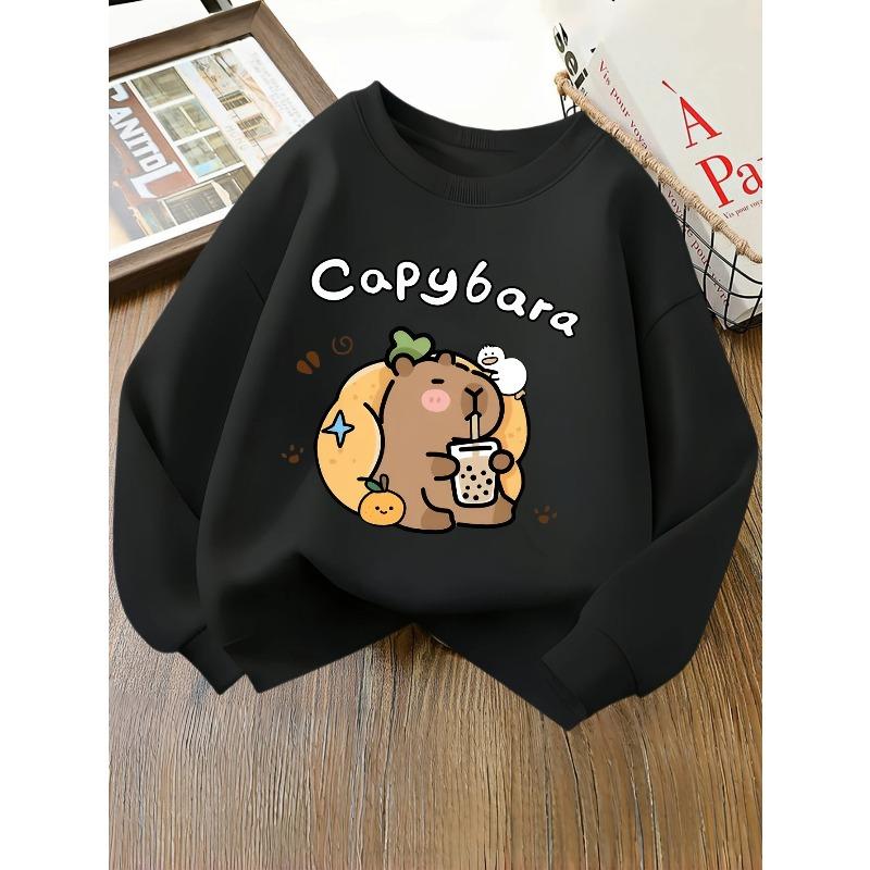 Girls' Stylish Casual Print Sweatshirt with a Round Neck