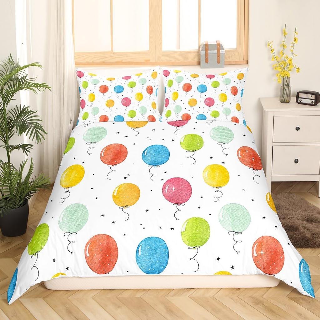 Balloon Duvet Cover Set For Kids Boys Girls Queen King Size Lightweight Down Room Decor 2 Pillowcases And 1 Duvet Cover No Quilt