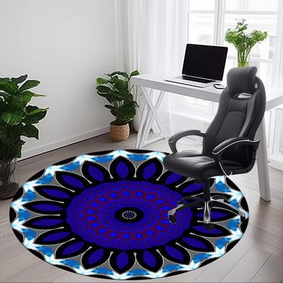 1pc Blue Mandala Pattern Carpet, Round Non Slip Durable Large Size Office Carpet, Suitable for Office
