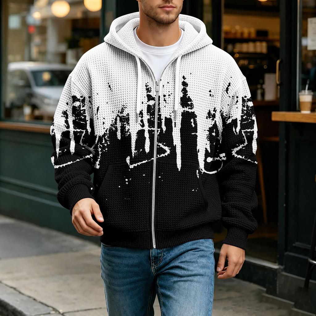 Men's Gradient Hooded Long Sleeve Jacket Casual Fashion Trendy Outerwear