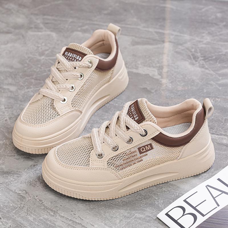 Shoes women's 2025 new summer thin mesh shoes hollow breathable little white shoes thick-soled versatile casual sports board shoes