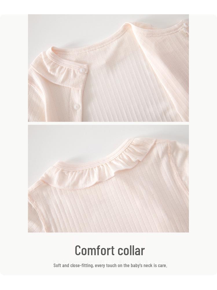 Lace Collar Romper for Newborn Girls - Summer Long Sleeve Pajamas for Air Conditioned Rooms