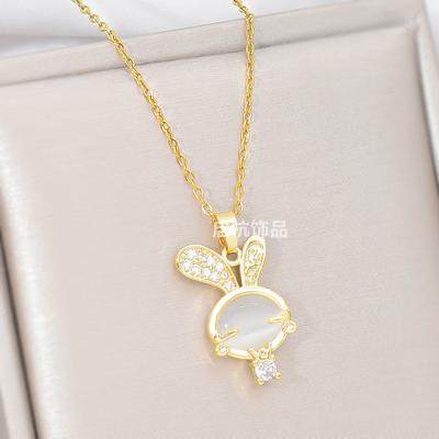 Wind Bunny Necklace Women'S Light Luxury High-End Cute Opal Pendant Exquisite Neck Chain