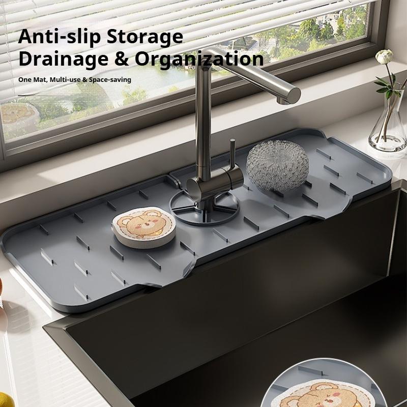 Silicone Faucet Drying Mat, Food - Grade Double - Direction Drainage, Anti - Slip & Stain - Resistant, Kitchen/Bathroom Sink Mat