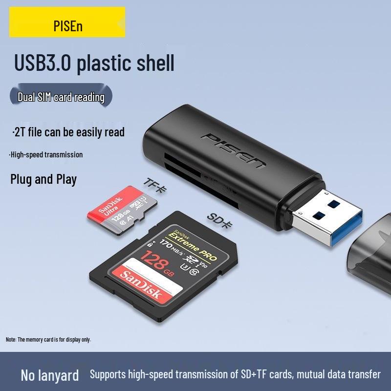 PISEN USB 3.0 Type-C Card Reader: Dual-Slot SD/TF Memory Card Adapter for Cameras and Mobile Devices
