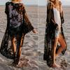 Blusa tipo kimono de encaje para mujer, abrigo estilo caftán bohemio, cárdigan, Top para cubrir la playa