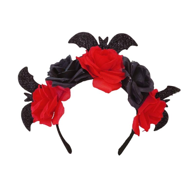 Halloween Bat Rose Headband for Festival Witch Costume Props Stage Performances Hairhoop Adult Punk Flower Headpiece