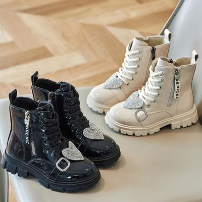 Autumn Winter Girls Boots British Style Children Ankle Boots Sequins Love Princess Boots Outdoor Non-slip Kids Casual Shoes