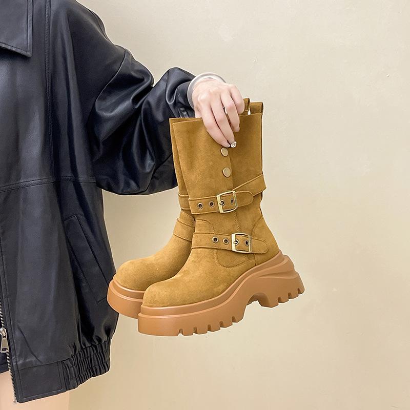 Retro thick-soled heightened two-wear women's Martin boots autumn and winter fashion versatile belt buckle new fashion boots short boots