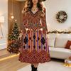 Halloween Women's Blue Gold Floral Print Midi Dress A Line Dress Vacation Casual Daily Regular Fit  Long Sleeve V Neck Black  Spring Fall