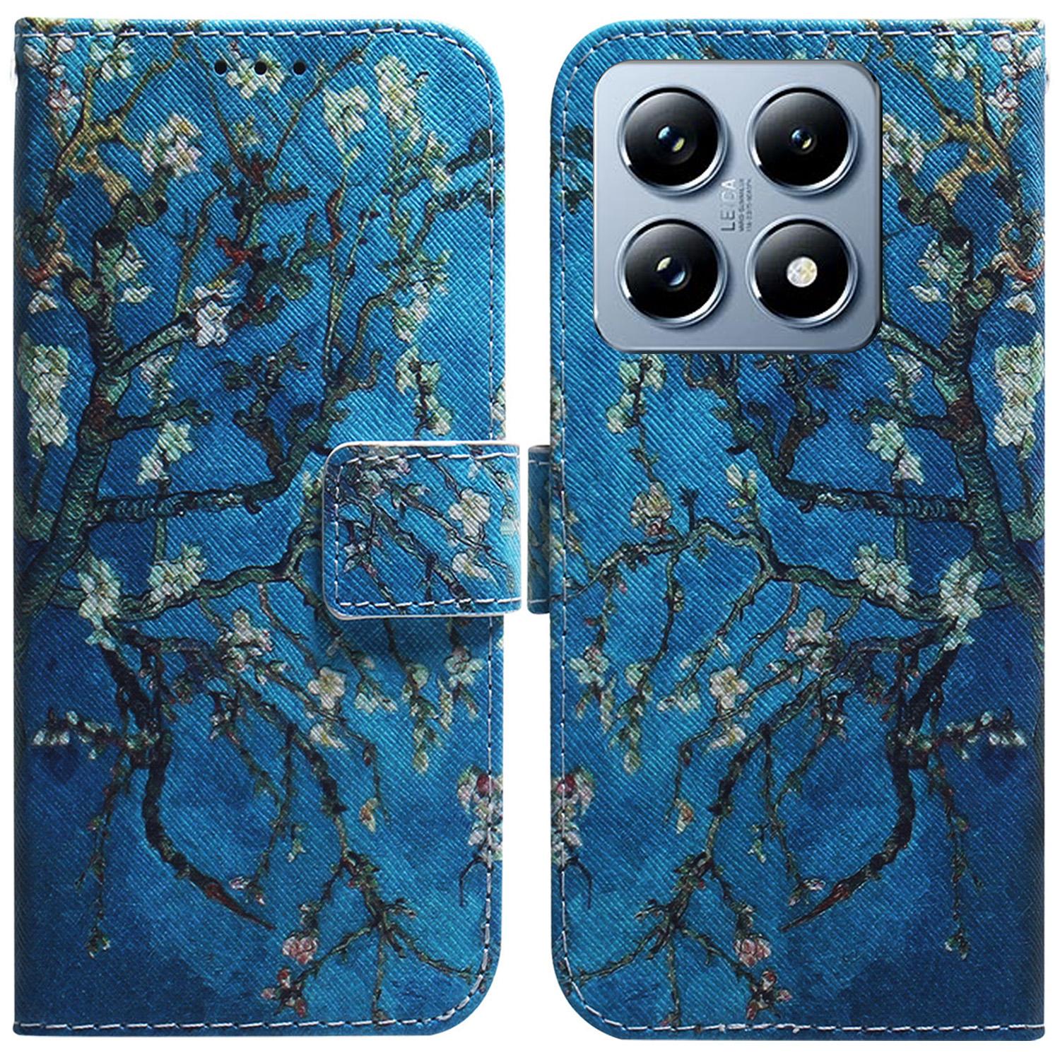 

For Xiaomi 14T Pro Wallet Case Pattern Print Leather Phone Cover Apricot Flowers