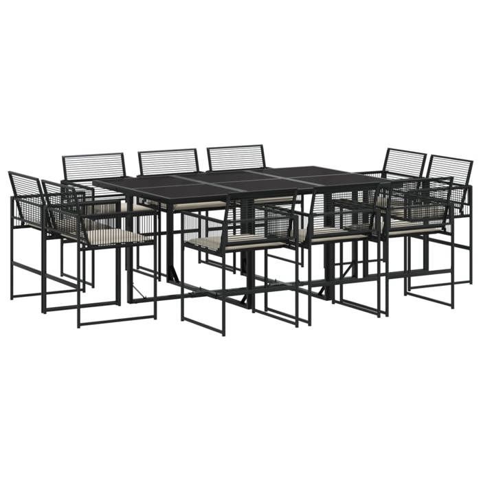 VidaXL 11-piece Garden Dining Set Cushions Black Braided Resin, Outdoor Dining Set, Dining Furniture of 3295014