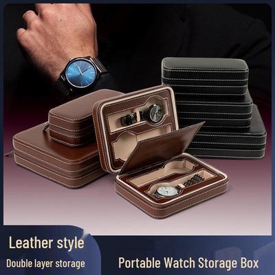 Tragbare Aufbewahrungsbox mit Reißverschluss aus PU-Leder für Uhren und Schmuck mit 2, 4 oder 8 Fächern