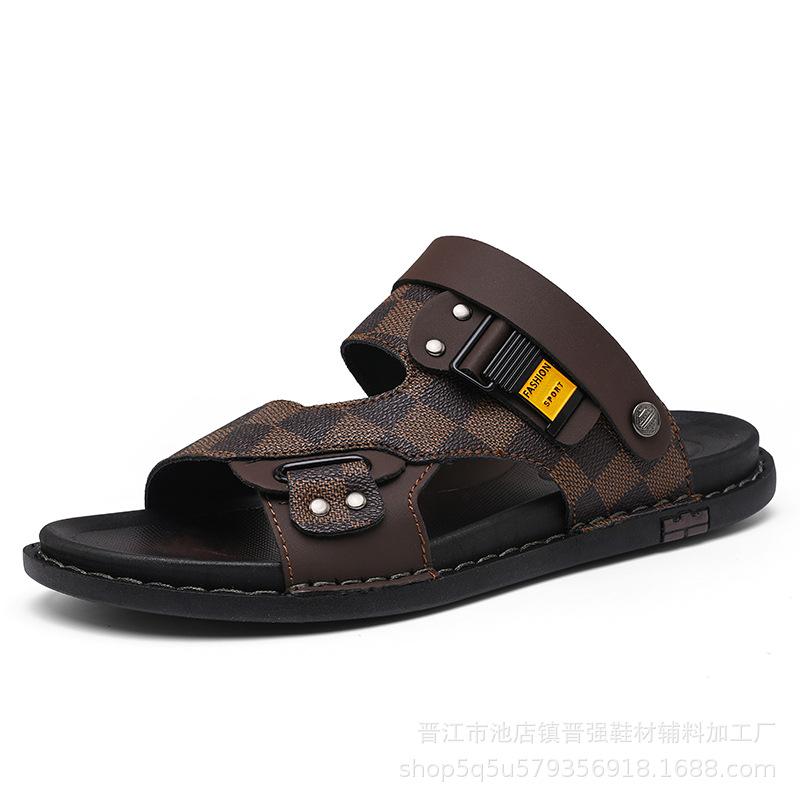 

Сандалии мужские летние для улицы, водительские, двухцелевые, пляжные, вьетнамки, большого размера, клетчатые, трендовые, пляжная обувь 45