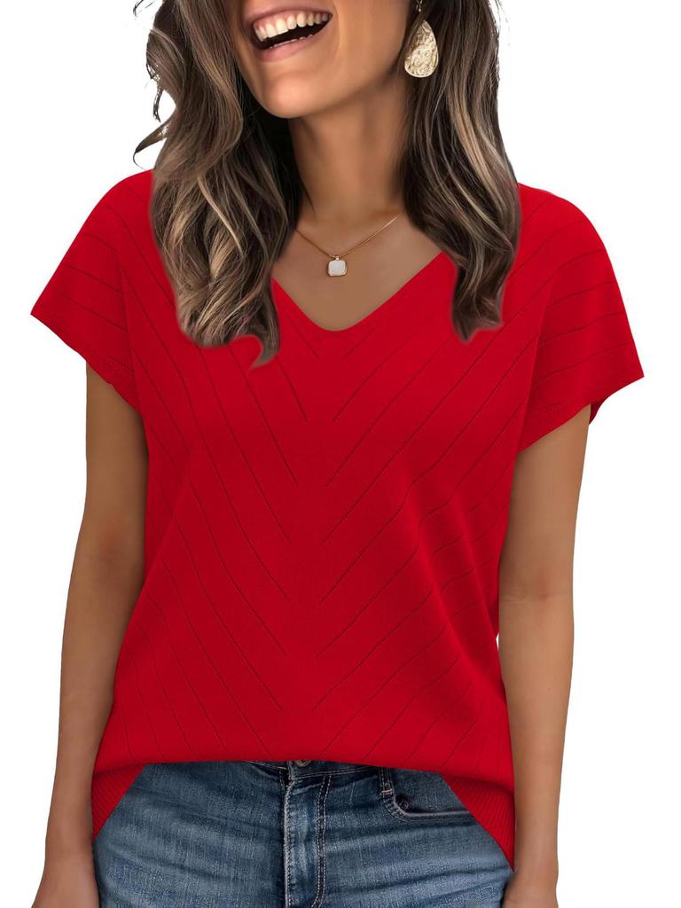 2026 Summer Hot Trend Beach Vacation Cap Sleeve V-Neck Hollowed-Out Casual Knit Sweater for Women