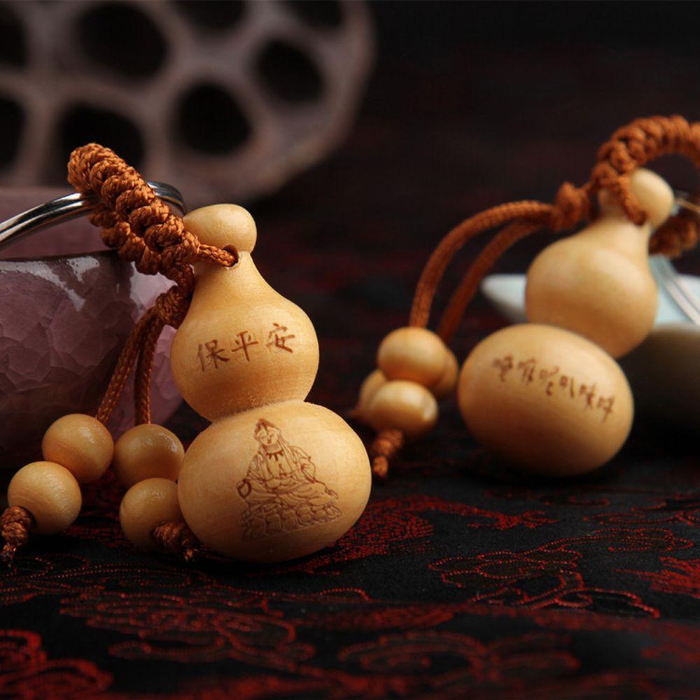 Key Chain Ornaments Car Key Ring Peach Wood Keyring Good Luck Gourd Chinese Traditional Keychain