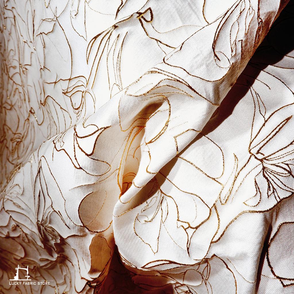 Rice Platinum Thread Pastoral Floral Bright Silk Three-dimensional Embossed Texture Jacquard Fabric DIY Dress Designer Fabric