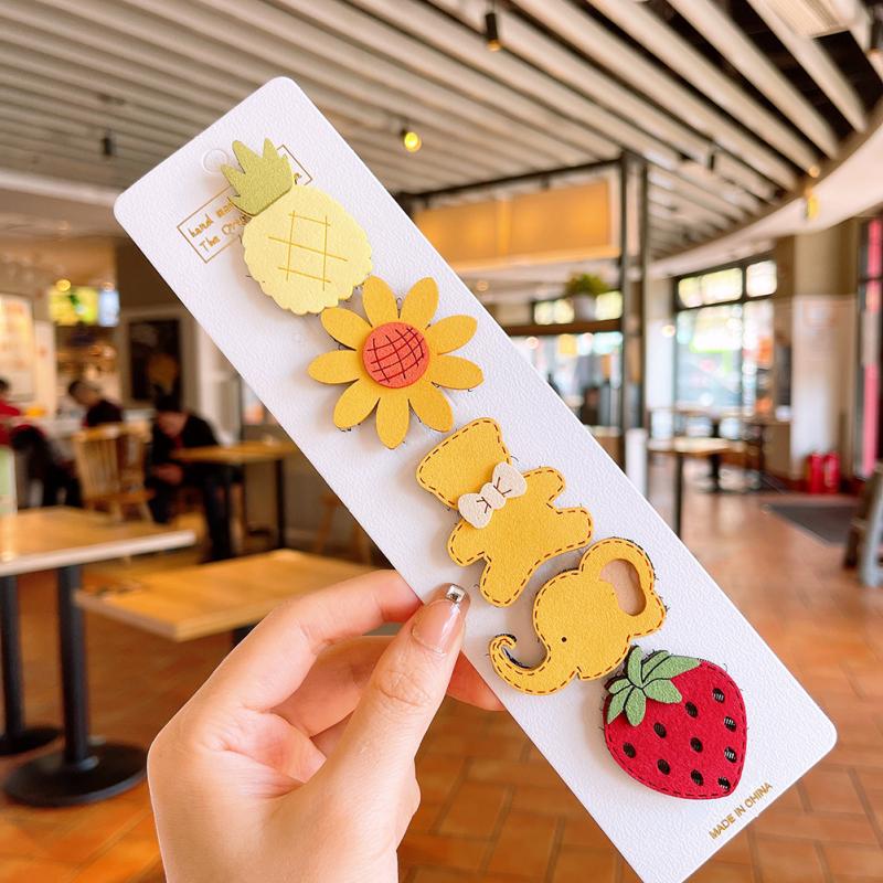 New! 5pcs/set Kids Fabric Hairpin Cartoon Animal Fruit Magic Sticker Headwear Cute Hair Accessories For