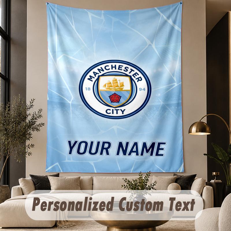 Custom Text Tapestry Manchester City Print Wall Tapestry Indoor Living Room Wall Decor