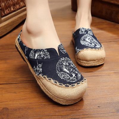 Modelli caldi per scarpe in lino stile etnico originale punta tonda motivo drago cotone e lino fatti a mano giuntati scarpe da coppia