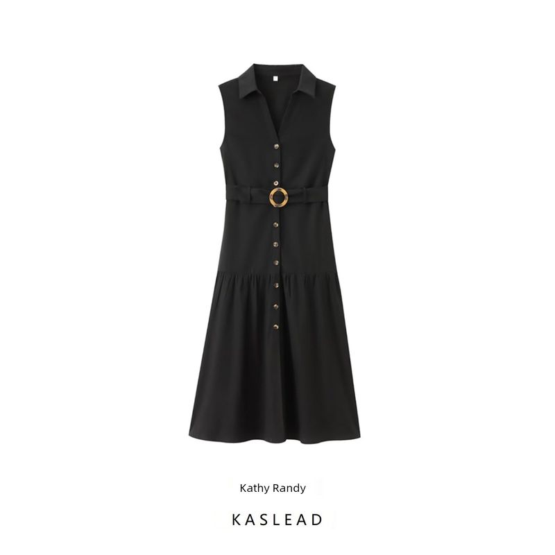 Kaslead New Arrival Women's Fashion Style Fashion V Neck Sleeveless Band Belt Shirt Dress 67047112