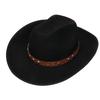 Unisex Western Cowboy Hat Wide Brim Roll‑Up Brim Double‑Top Felt Fedora Hat,10 Colors,Multiple Optional Detachable Hat Bands