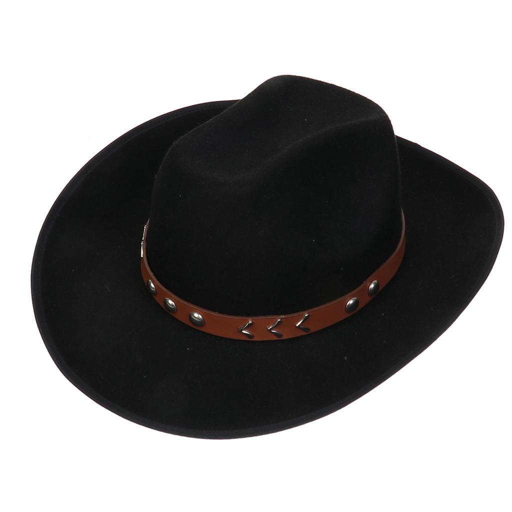 Unisex Western Cowboy Hat Wide Brim Roll‑Up Brim Double‑Top Felt Fedora Hat,10 Colors,Multiple Optional Detachable Hat Bands