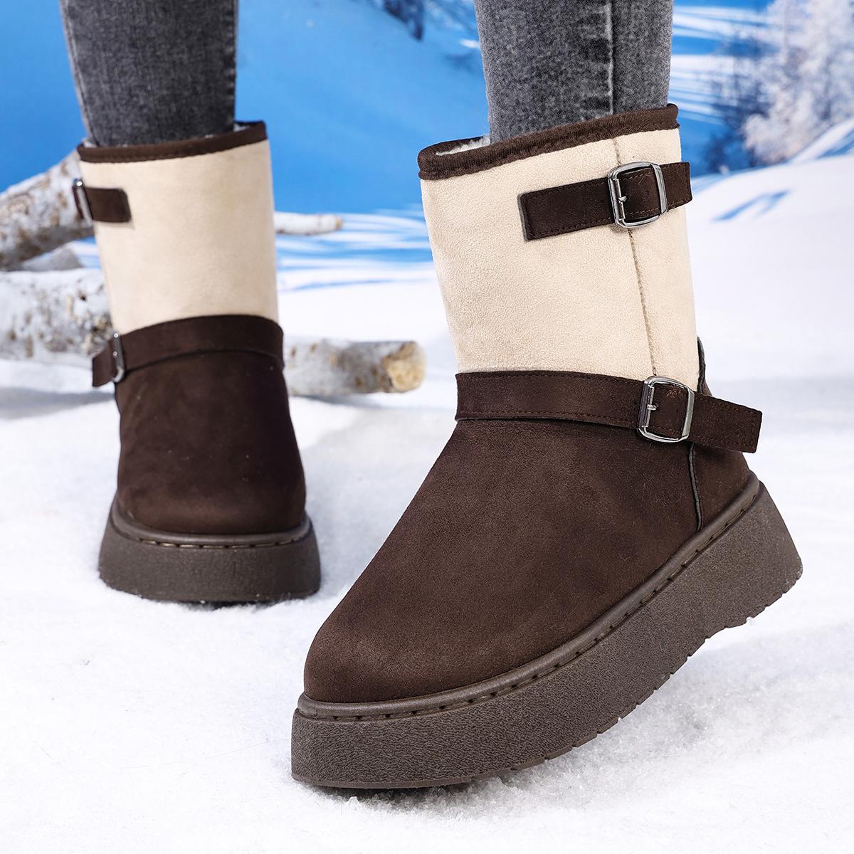 

Fashion Fashion Mix Color Thick Bottom Snow Boots Women 2025 Winter Warm Plush Non Slip Ankle Boots Metal Bucket Furry Designer Shoes 42 42 бежевый