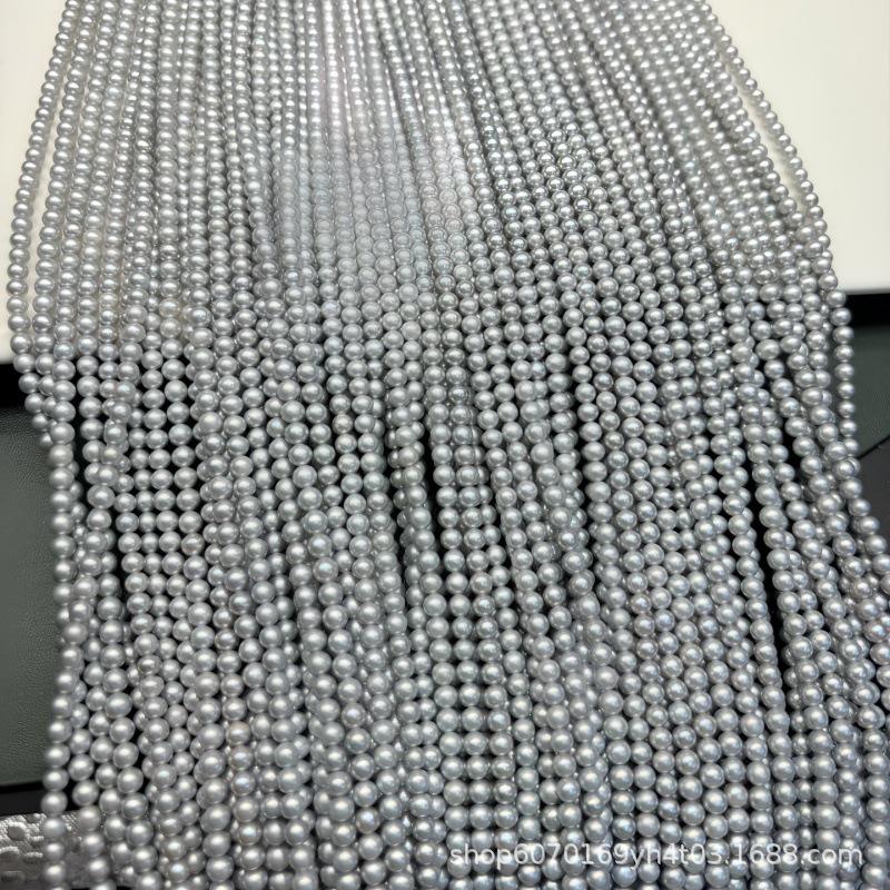 4-4.5mm Near-Round Freshwater Pearl Necklace: Almost Flawless Luster, Very Bright, Semi-Finished. Geometric