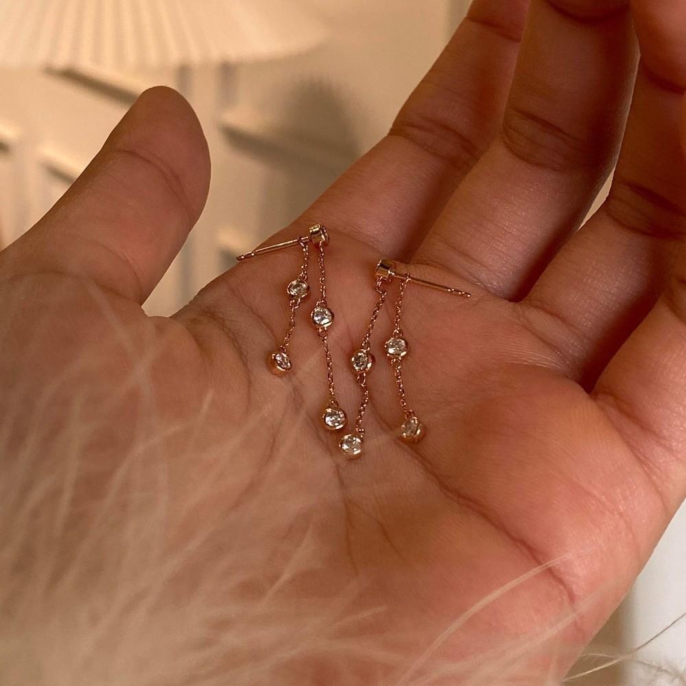 Tassel Drop Earrings Gold Color Zircon Earrings Light Luxury Accessories Dangling Earrings Women