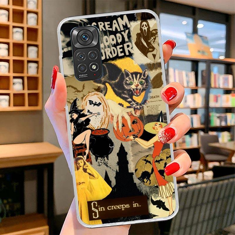 Halloween Fall Art Witch Cat Cover Phone Case For Xiaomi Redmi Note 15 14 13 12 11 10 Pro Plus 14S 12S 11S 11T 11E 10S Soft Fund