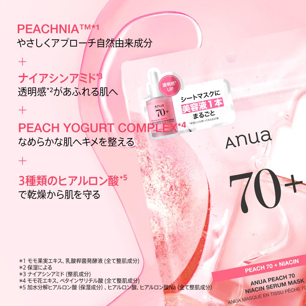ANUA Peach 70 Niacin Mask Pack for Radiant and Pore Suitable for Dry and Combination Perfect As a Daily Face Mask or Peach (7 Sheets) Hydrated, Skin,