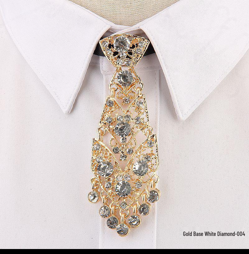 Trendy Unisex Rhinestone-Inlaid Korean Style Metal Tie for Cocktail Party or Wedding Host