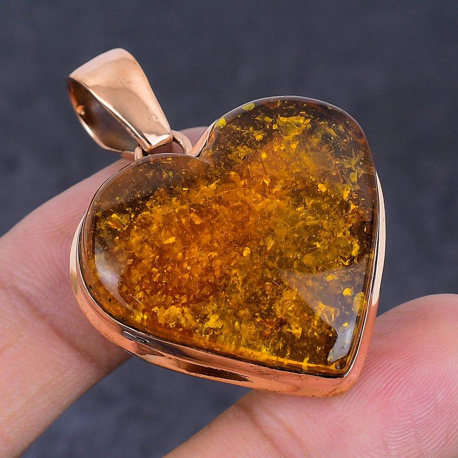 Baltic Amber Handmade Copper Jewelry Pendant 1.77" z2N73