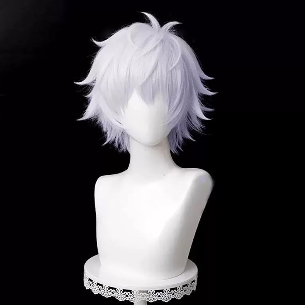 HAIRJOY Synthetic Hair Jujutsu Kaisen Gojo Satoru Cosplay Wigs Short Curly White Cosplay Wig Rose Net