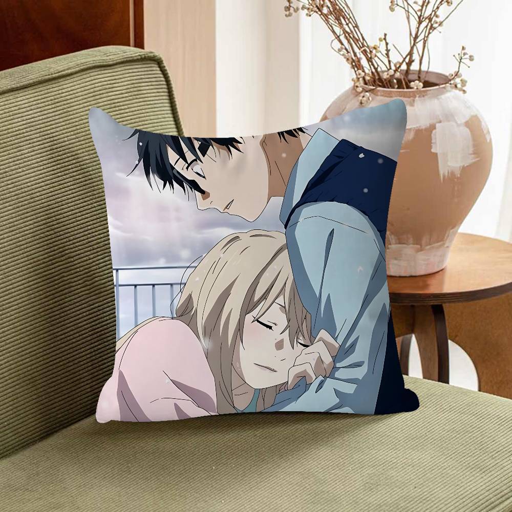 Anime Y-Your L-Lie In A-April Pillow Covers Cartoon Sofa Decorative Home Double-sided Printing Short Plush Cute Cushion Cover