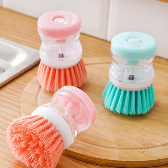 3Pcs Cleaning Brush Ergonomic Design Powerful Cleaning Hard Bristles Liquid-Adding Feature Soap Dispenser Dish Brush
