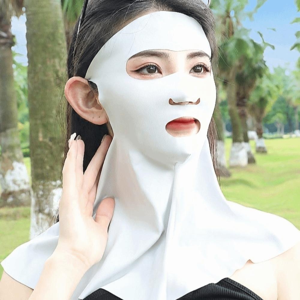 Polyester Sunscreen Mask Solid Color Neck Wrap Simple Ice Silk Face Veil  Summer