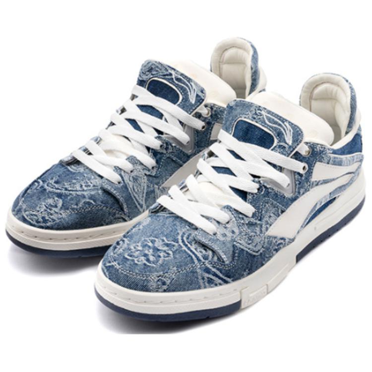 LiNing We Wo Pro Non-Slip Wear-Resistant Lightweight Low-Top Skate Shoes Men Sneakers Denim-Blue AECR051-2