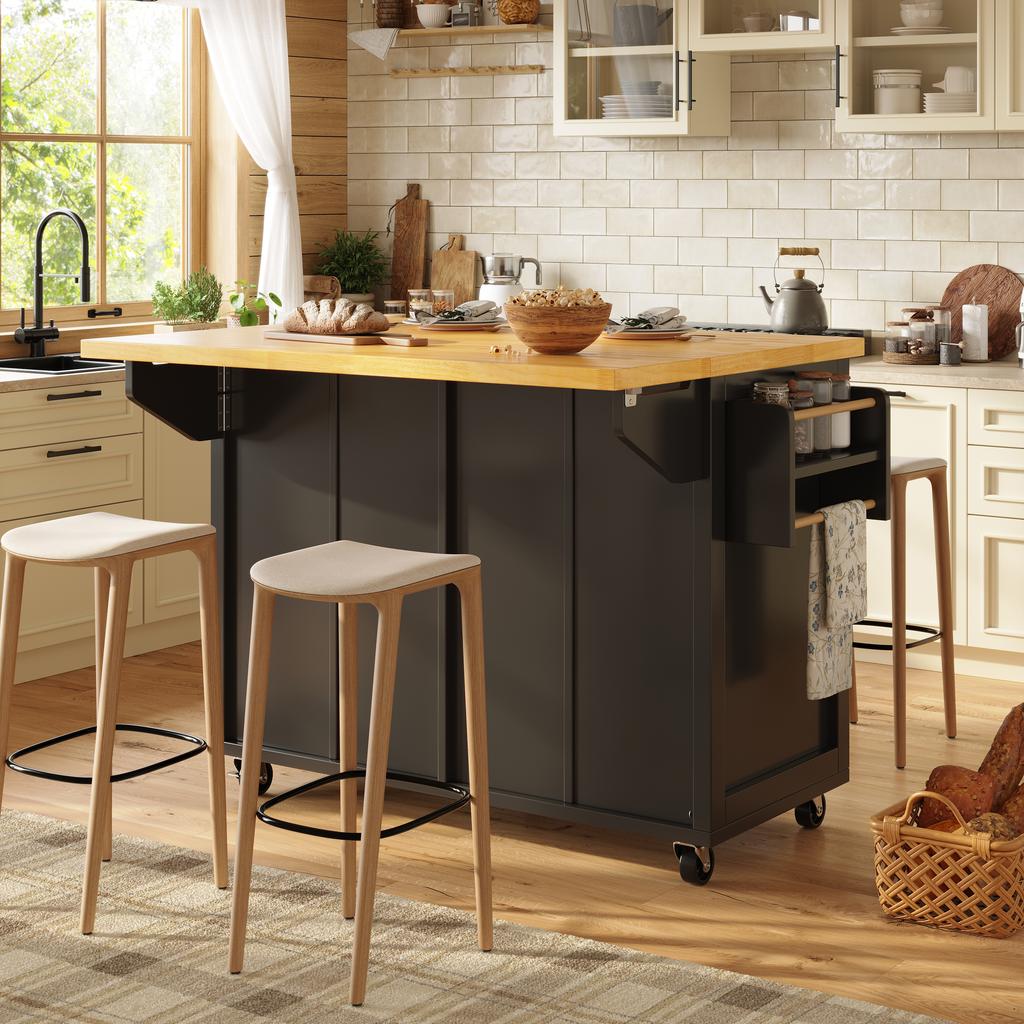 Isola da Cucina, Carrello da Portata Multifunzionale, Ampio Spazio di Archiviazione, Mobile Buffet Mobile, Incl. Freni e Scomparti Regolabili, Nero