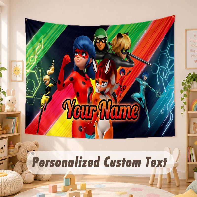 Custom Name Text Tapestry,Miraculous Ladybug Boho Wall Hanging, Decorative Backdrop Tapestry For Room