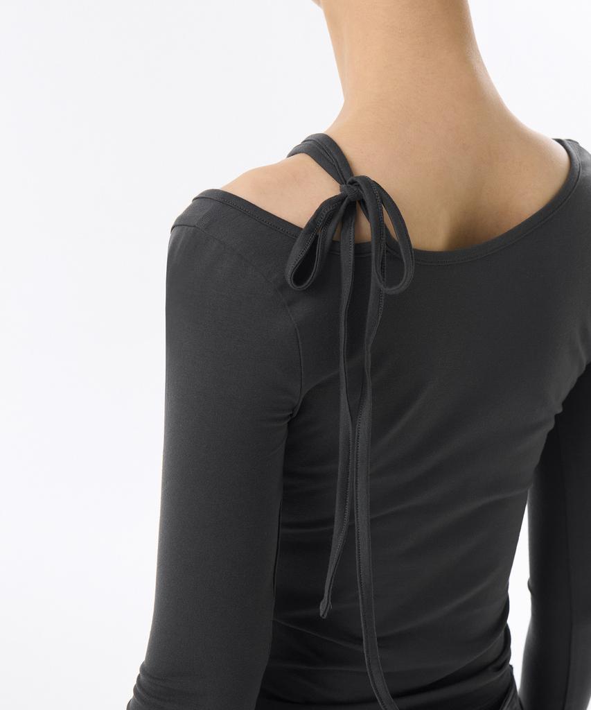MUSINSA STANDARD WOMAN Women'S Tencel Slim Cut-Out String Long Sleeve T-Shirt [Dark Gray]