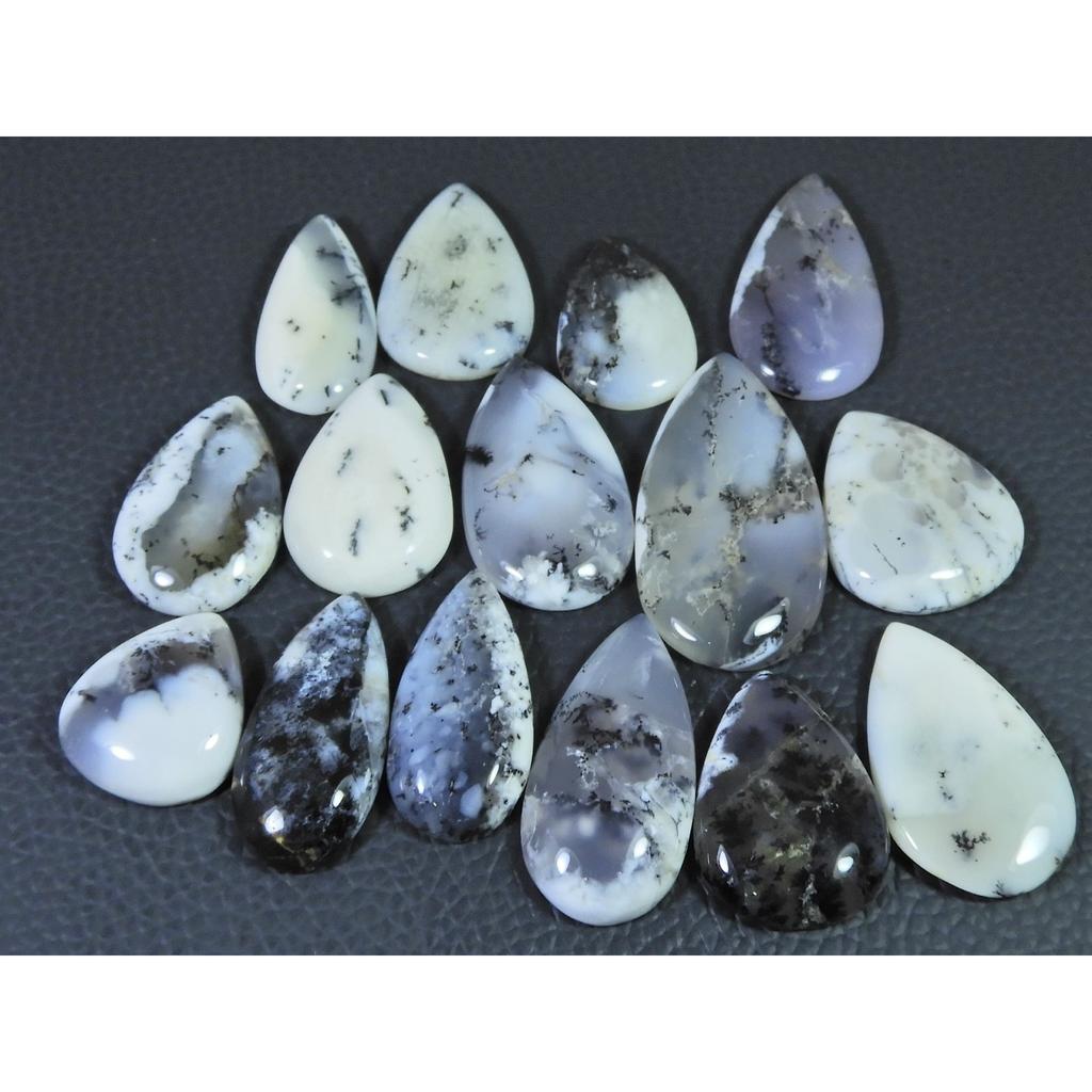 290Cts. Natural Dendrite Opal Agate Pear Cabochon Loose Gemstone 15Pcs Lot C-1983
