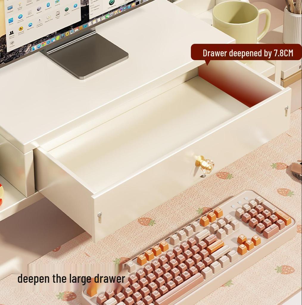 Desktop Monitor Stand with Drawer and Storage Shelf