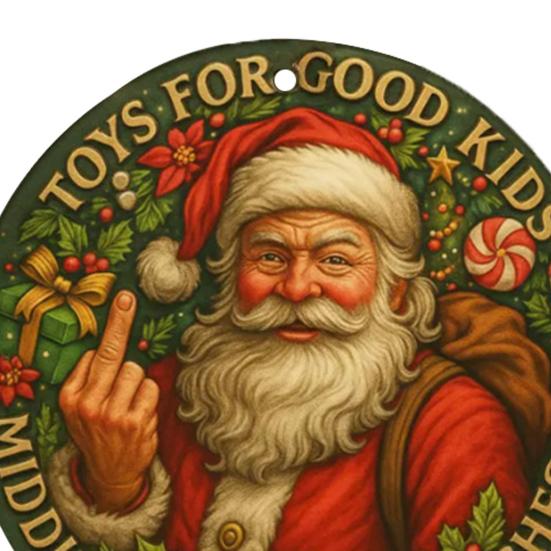 Funny Middle Finger Santa Christmas Ornament Naughty Acrylic Christmas Tree Hanging Ornaments for Window Wall Fireplace Home Tree Decor