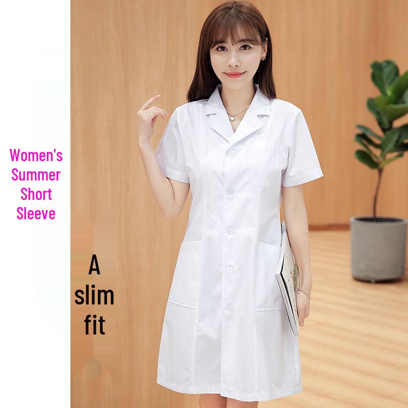 Damen Lang- und Kurzarm Weißer Kittel Arbeitskleidung für Ärzte und Krankenschwestern für den Sommer.