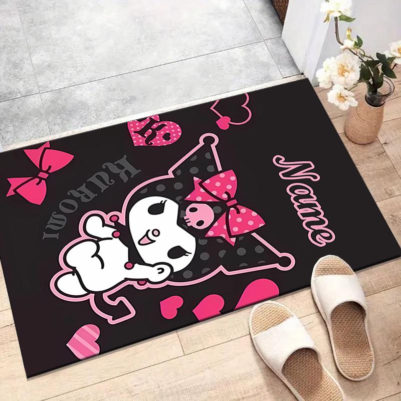 Custom Kuromi Mat Personalized Name, Polyester Washable Indoor Entryway Rug, Gift for Christmas, Easter, Thanksgiving Day