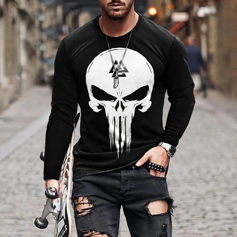 Men's Retro Viking Norse Mythology Totem 3D Printed Casual T-shirts Round Neck Fashionable Long Sleeved T-shirts