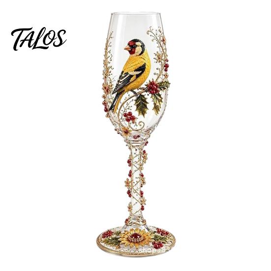 Holiday Party Drinkware Hand-painted Wine Glass, Bird And Floral Pattern Design Stem Goblet, Elegant Stemware for Home Artistic Crystal Borosilicate