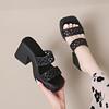 Hollow Open-toe Platform Flip-flops Women Wear Summer New Fashion Round Head Woven Block Heel Platform Cool Mop